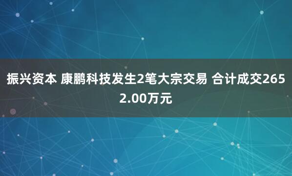振兴资本 康鹏科技发生2笔大宗交易 合计成交2652.00万元